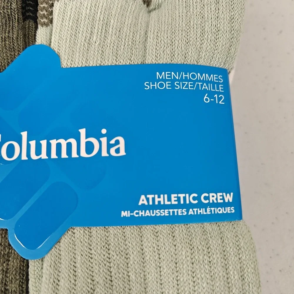 Men's Columbia Athletic Crew Socks 6 Pairs Six Pack Multi Color Green Size 6-12